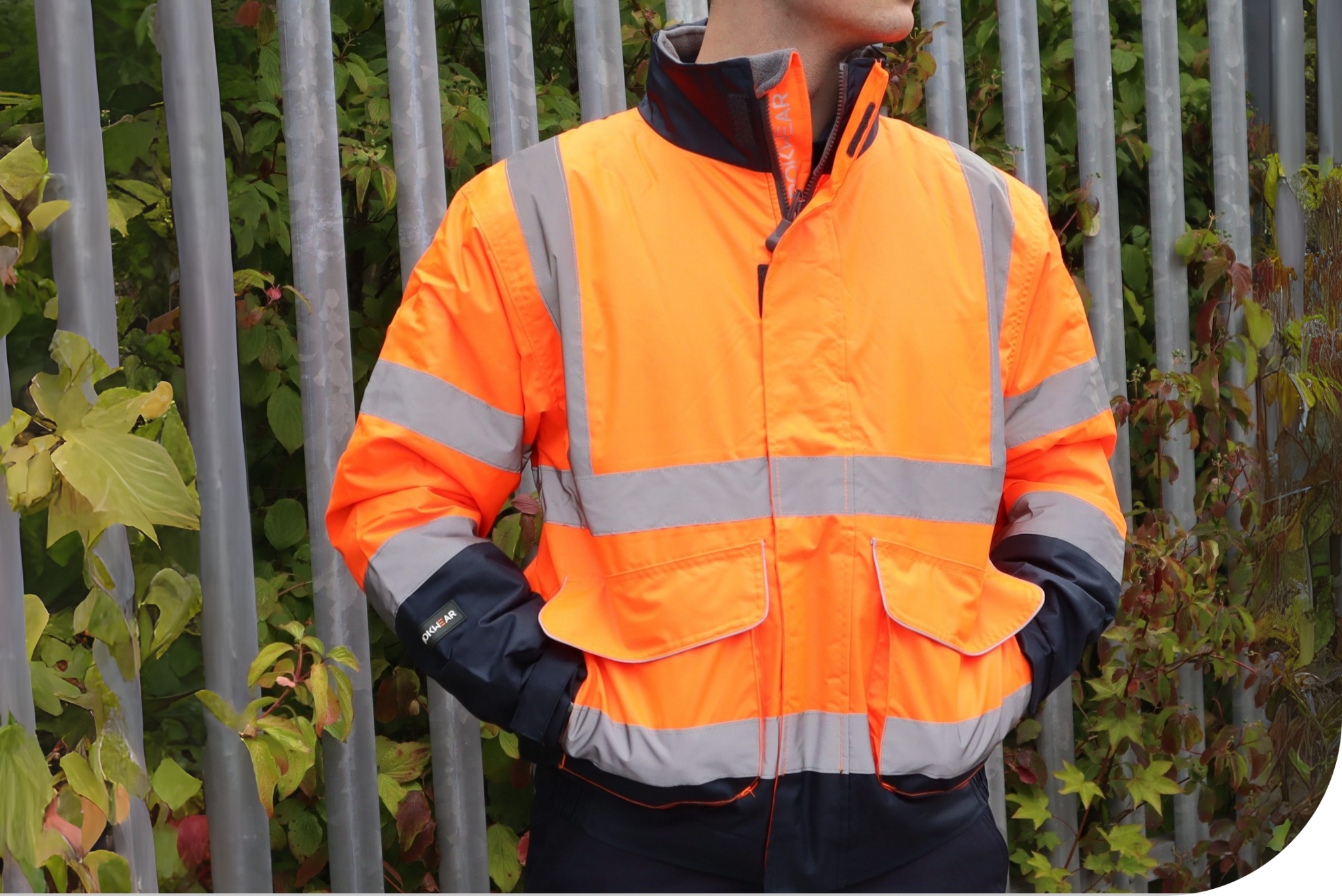 Man wearing hi-vis ROKWEAR Stormcoat.